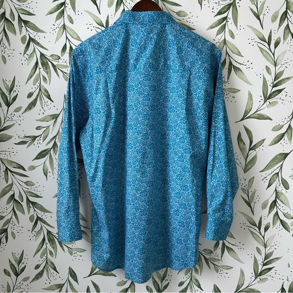 Nick Graham Stretch Modern Fit Button Down Shirt. Blue Floral. Size Large. - Picture 3 of 8